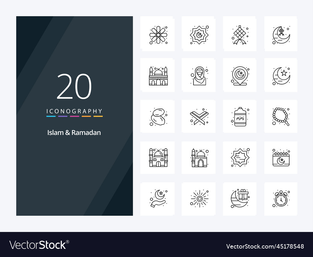 20 islam and ramadan outline icon for presentation