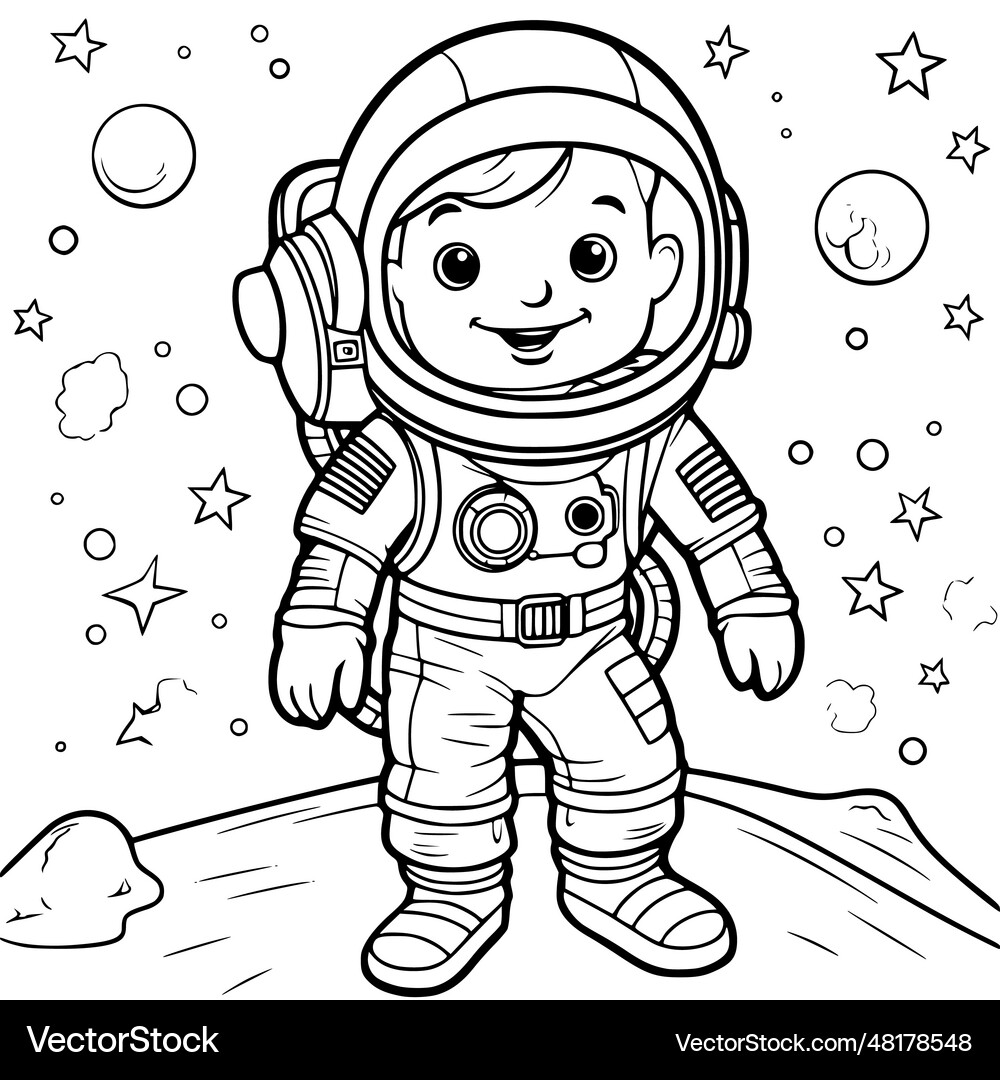 Astronaut coloring pages drawing for kids Vector Image