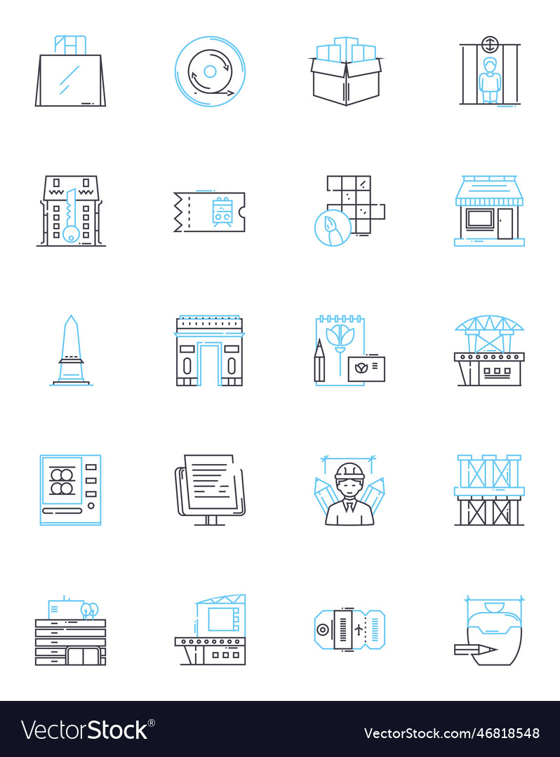 Blueprinting linear icons set planning design vector image Blueprinting linear icons set planning design