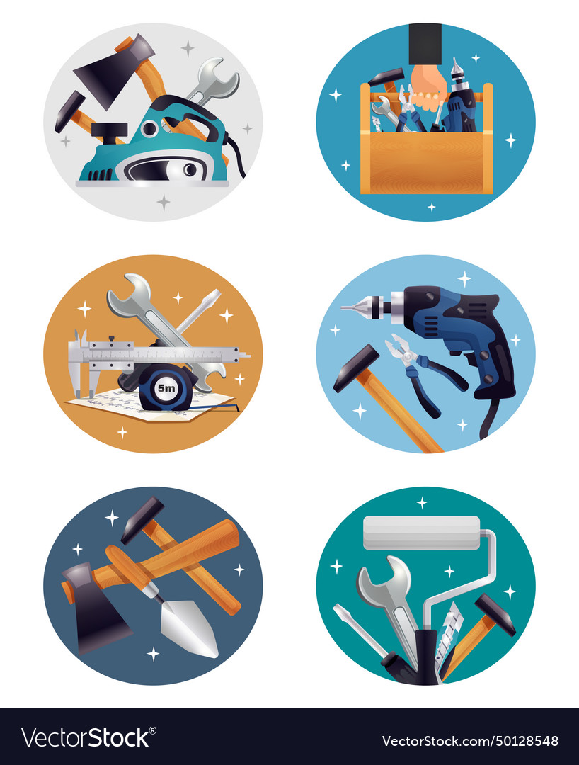 Carpenter tools realistic compositions icons