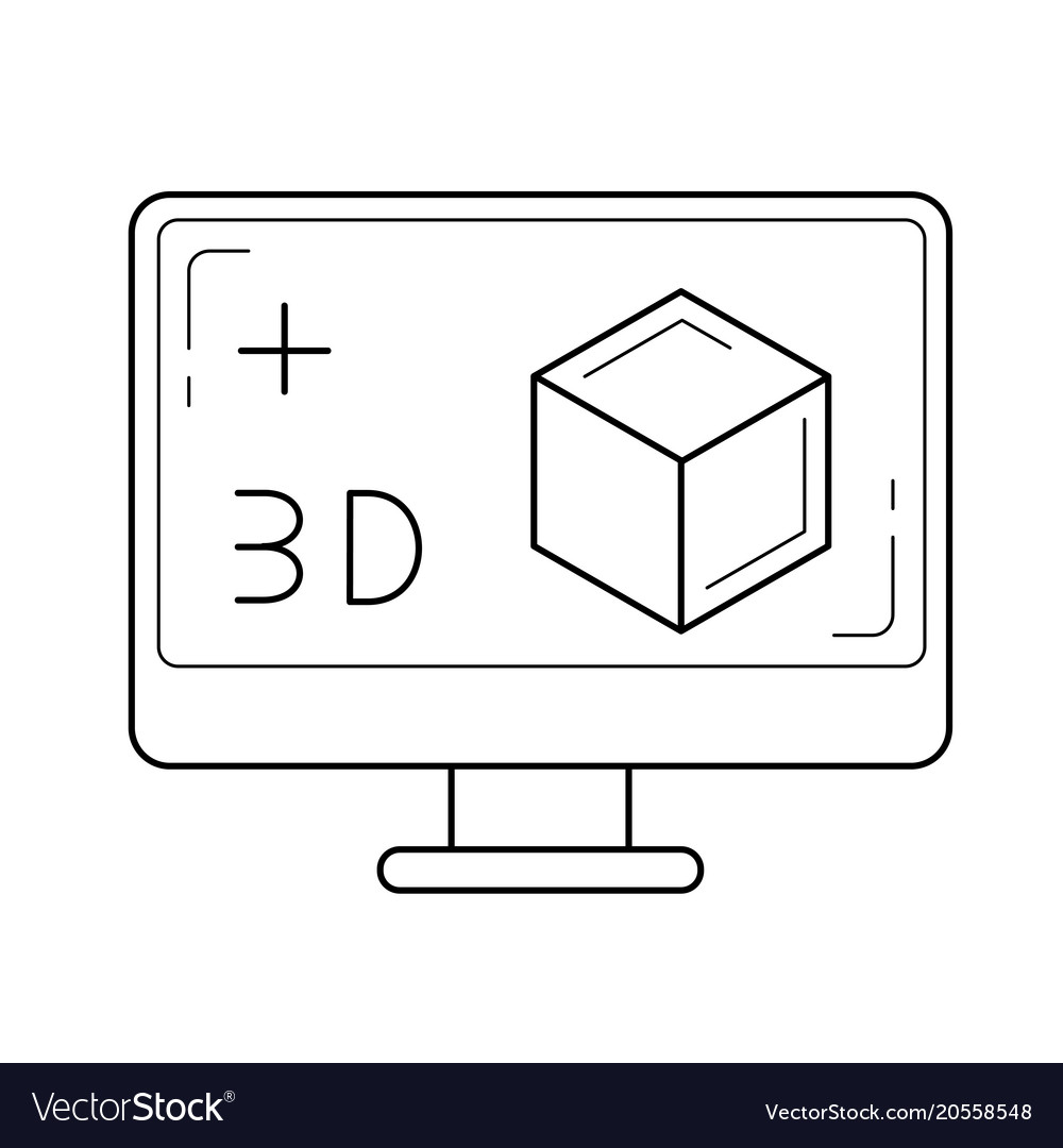 Computer monitor with 3d box line icon