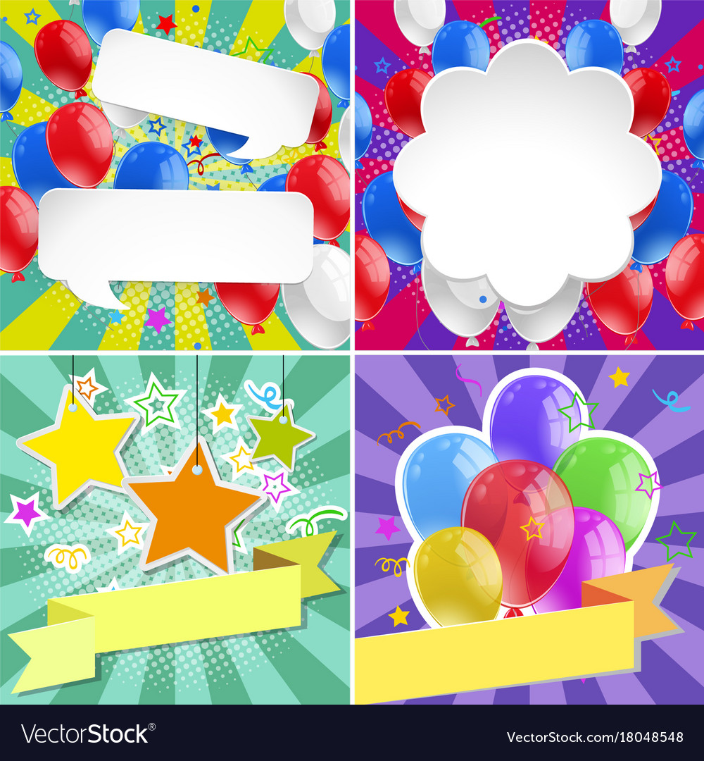 Four banner design with bright balloons