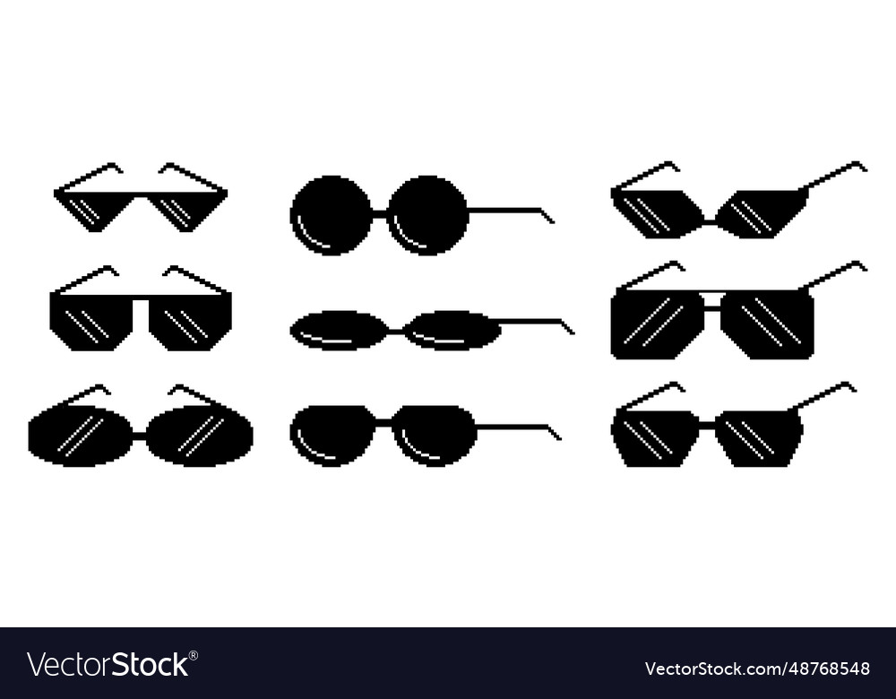 Pixel sunglasses icons set stylish and minimalist Vector Image