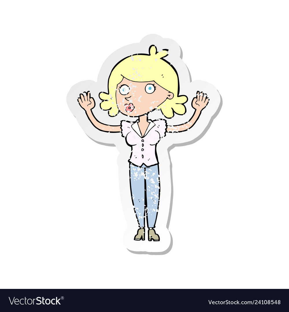 Retro distressed sticker of a cartoon woman