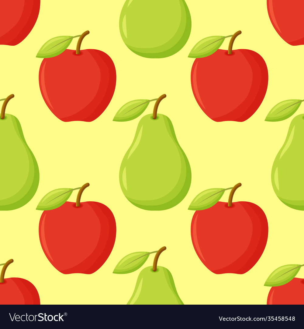 Seamless pattern with apples pears on background