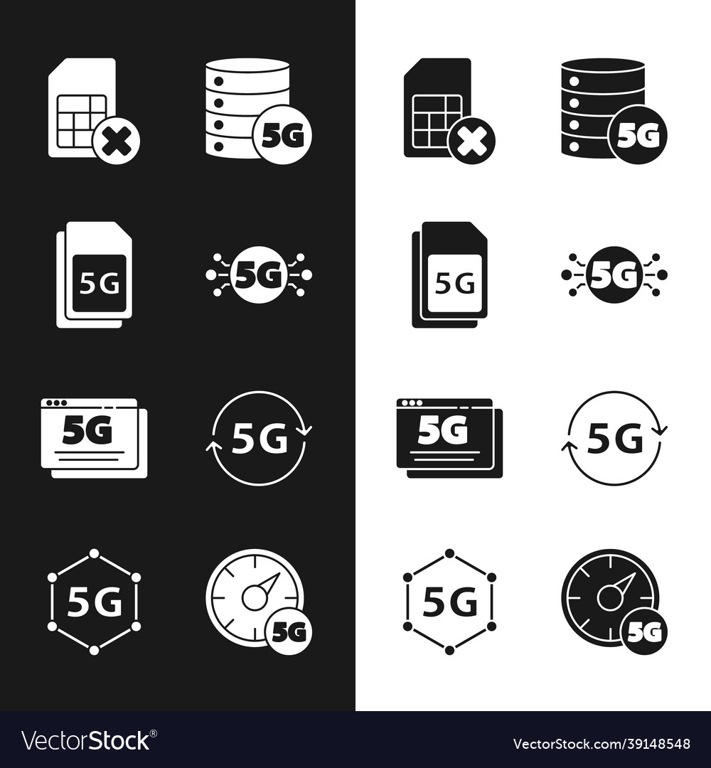 Set 5g network sim card rejected server vector image Set 5g network sim card rejected server