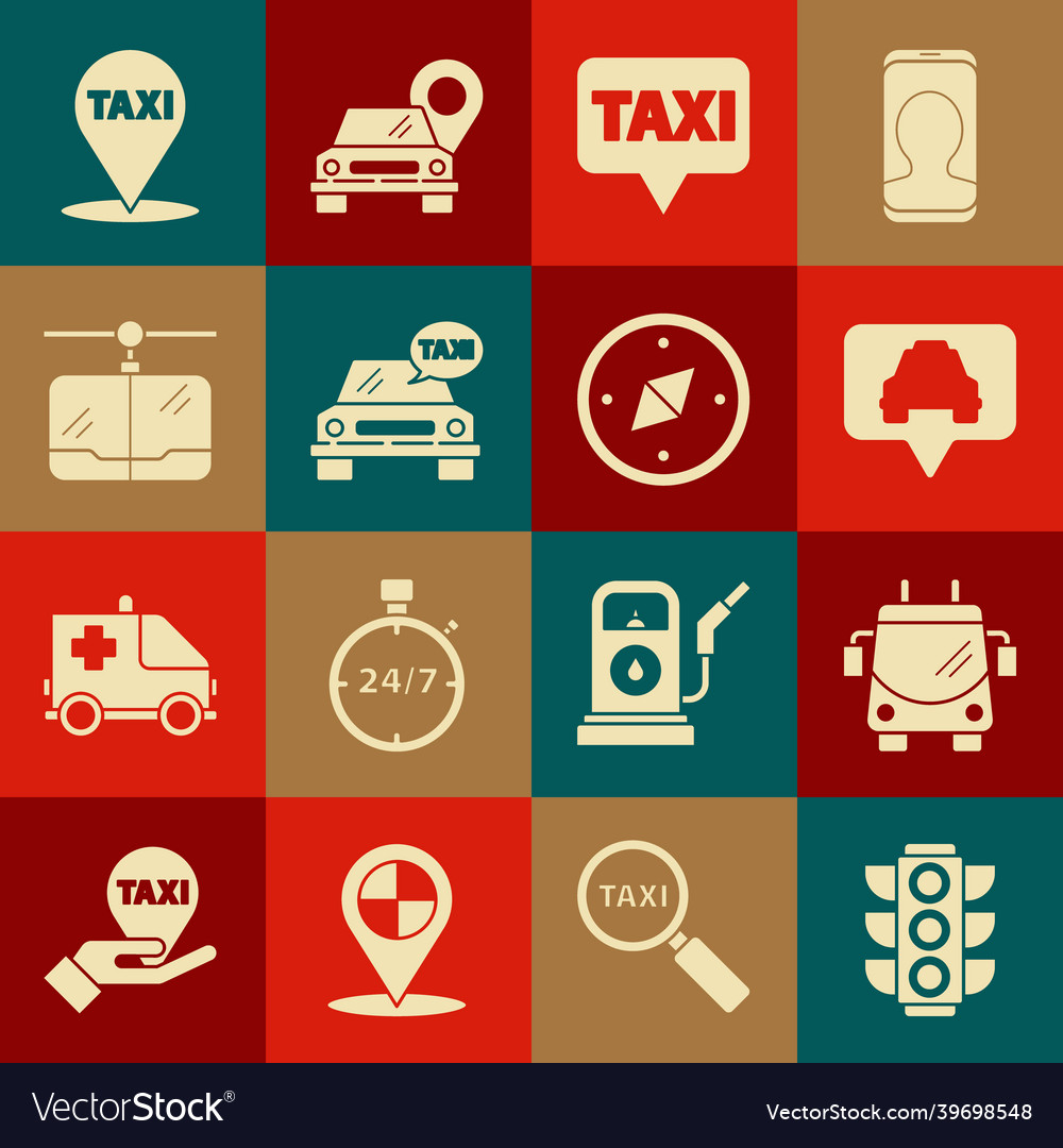 Set traffic light trolleybus map pointer vector image Set traffic light trolleybus map pointer