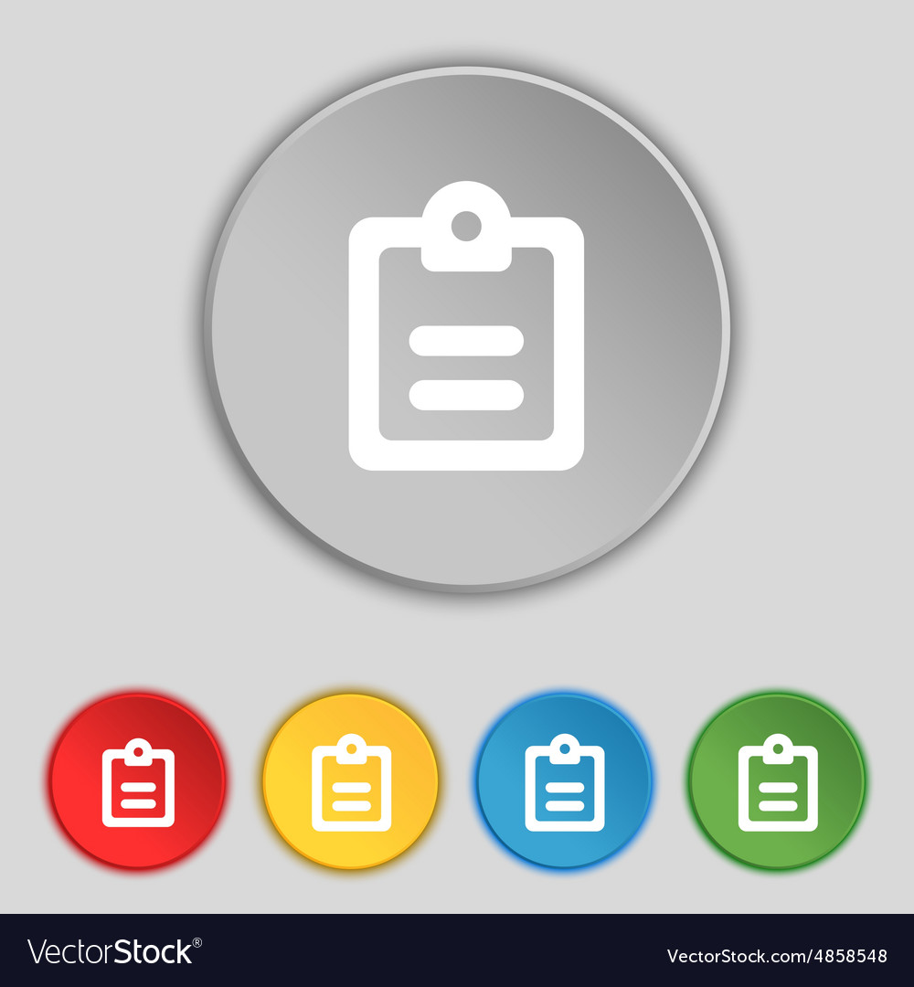 Text file icon sign symbol on five flat buttons