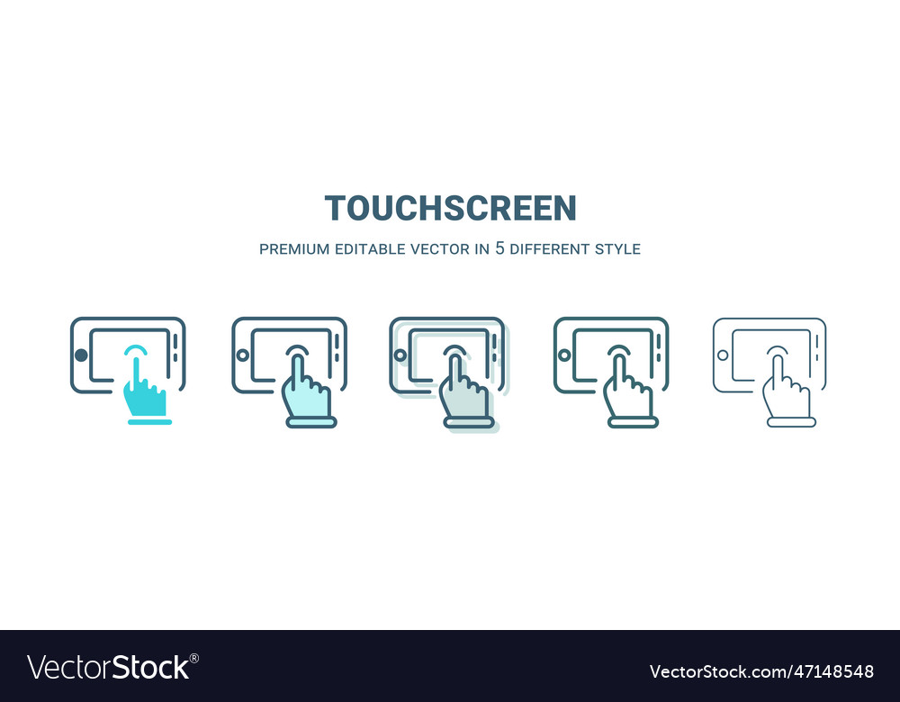 Touchscreen icon in 5 different style outline Vector Image Touchscreen icon in 5 different style outline