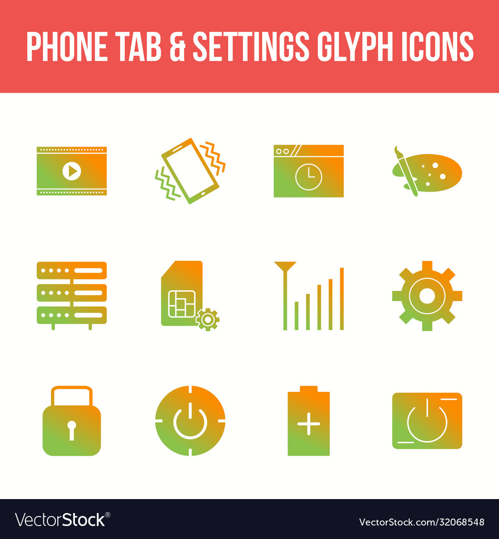 Einzigartige Telefon Tab Einstellungen Glyph Symbol gesetzt