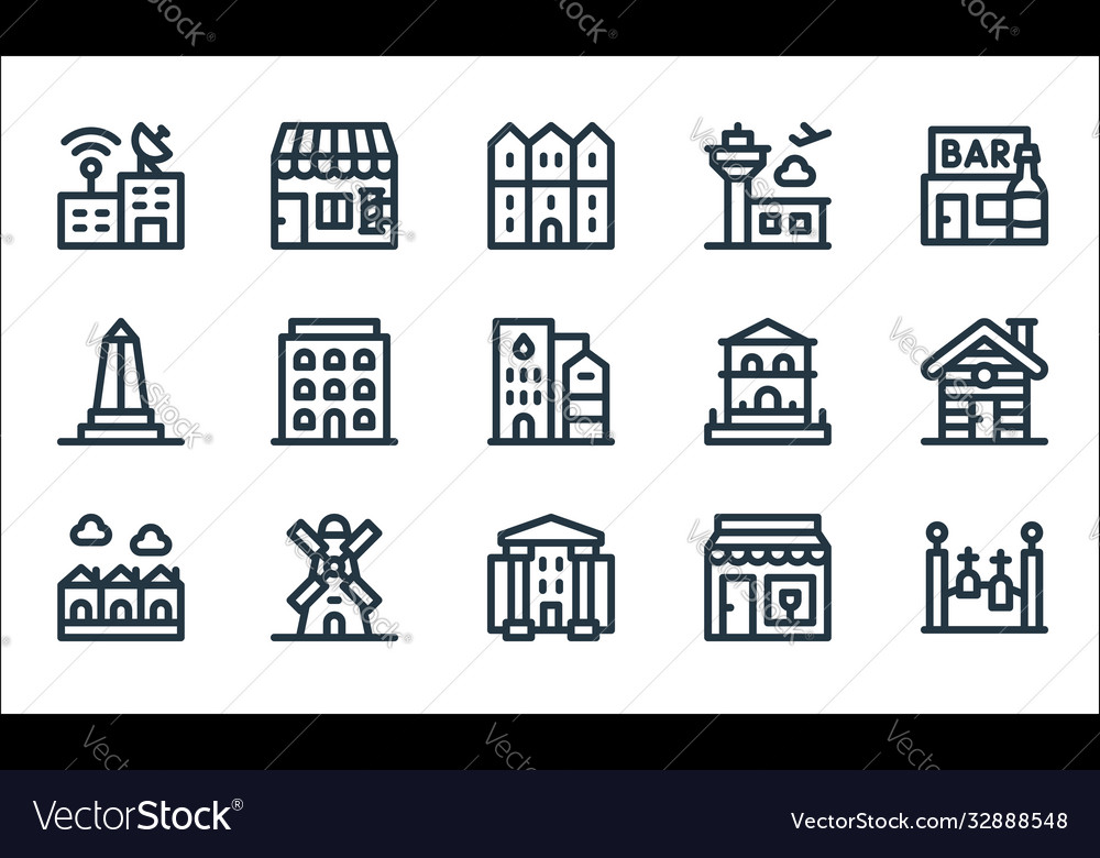 Urban building line icons linear set quality Vector Image Urban building line icons linear set quality