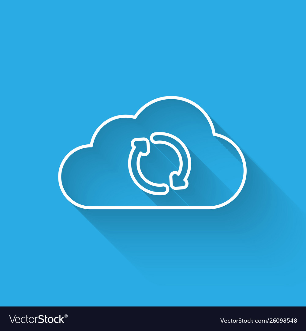 White cloud sync refresh icon isolated with long vector image White cloud sync refresh icon isolated with long