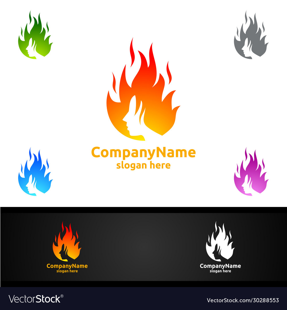 Fire and flame with woman face character logo vector image Fire and flame with woman face character logo