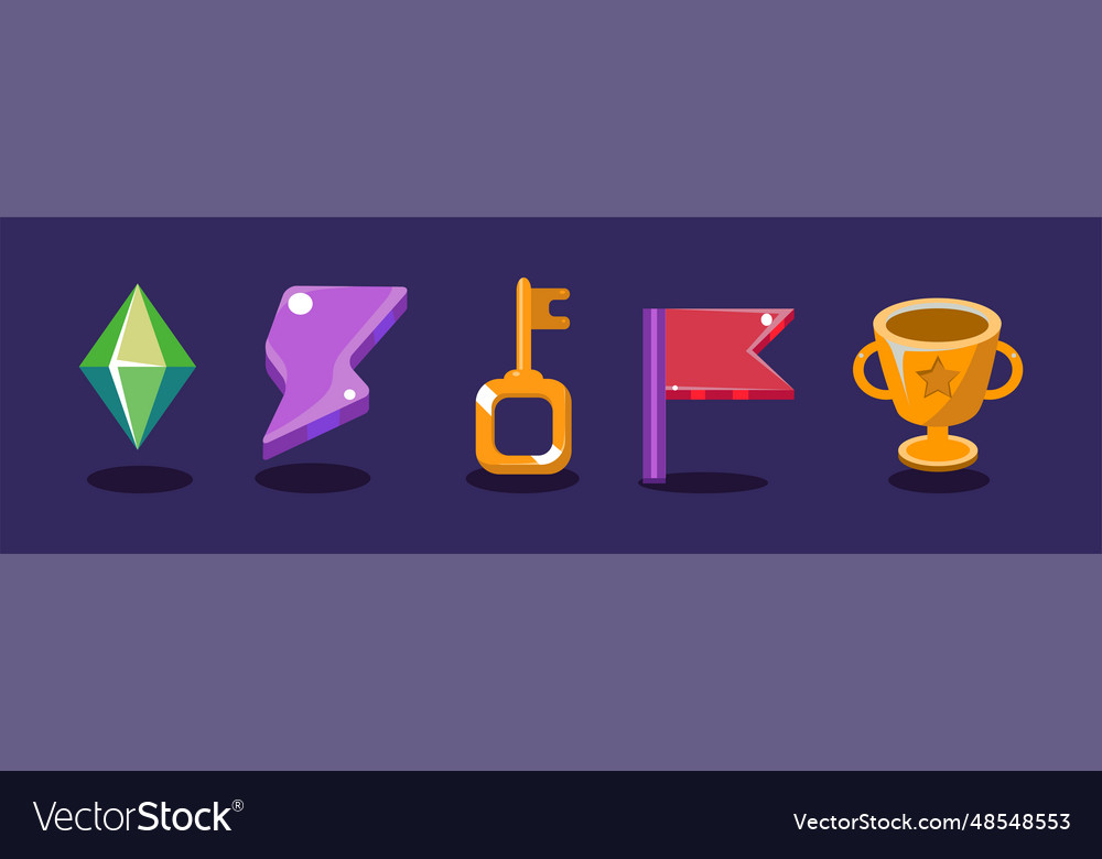 Game icon and glossy ui design element set vector image Game icon and glossy ui design element set
