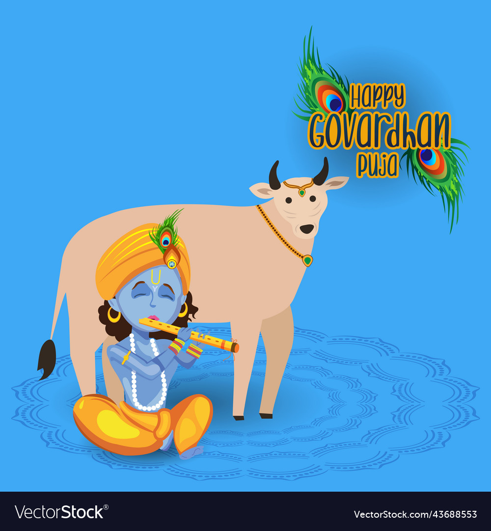 Govardhan puja greeting card art Royalty Free Vector Image