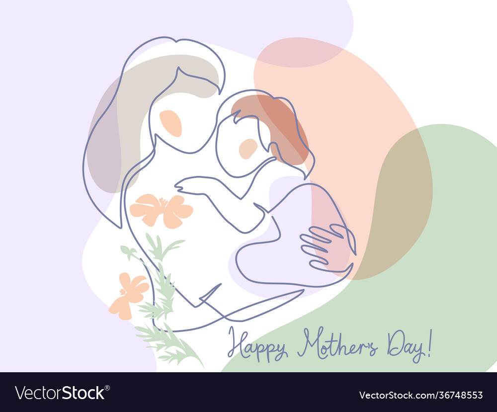 Happy mother day card continuous one line drawing