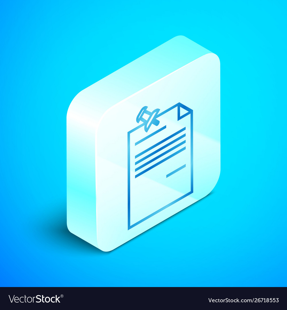 Isometric line note paper with pinned pushbutton vector image Isometric line note paper with pinned pushbutton
