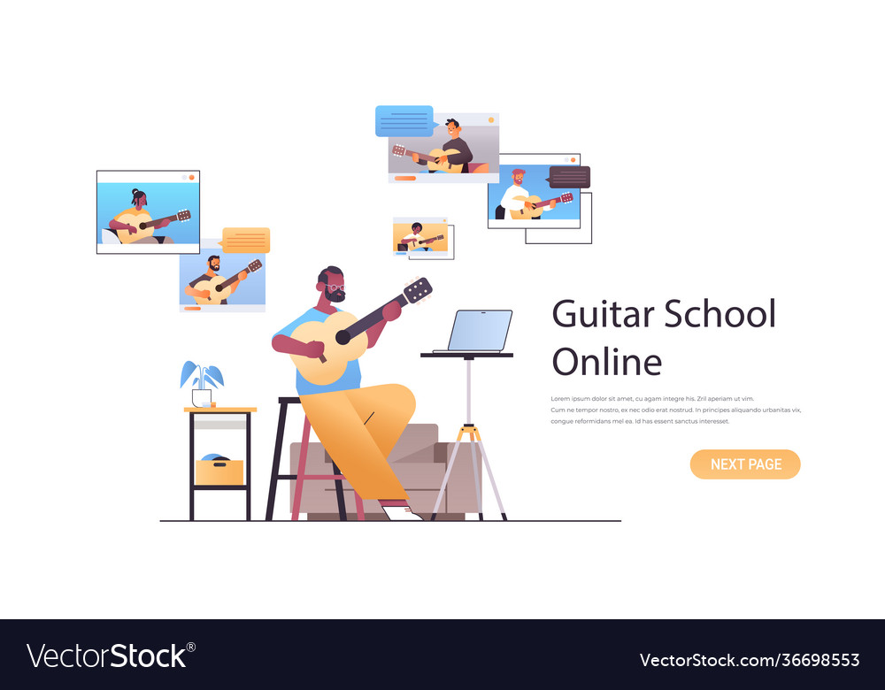 Man playing guitar with mix race people in web vector image Man playing guitar with mix race people in web