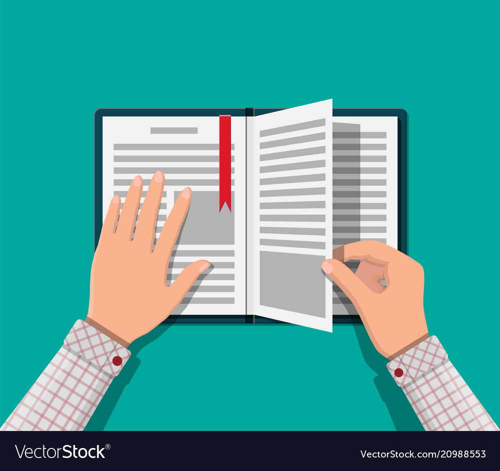 Open book with an upside down page and bookmark Vector Image