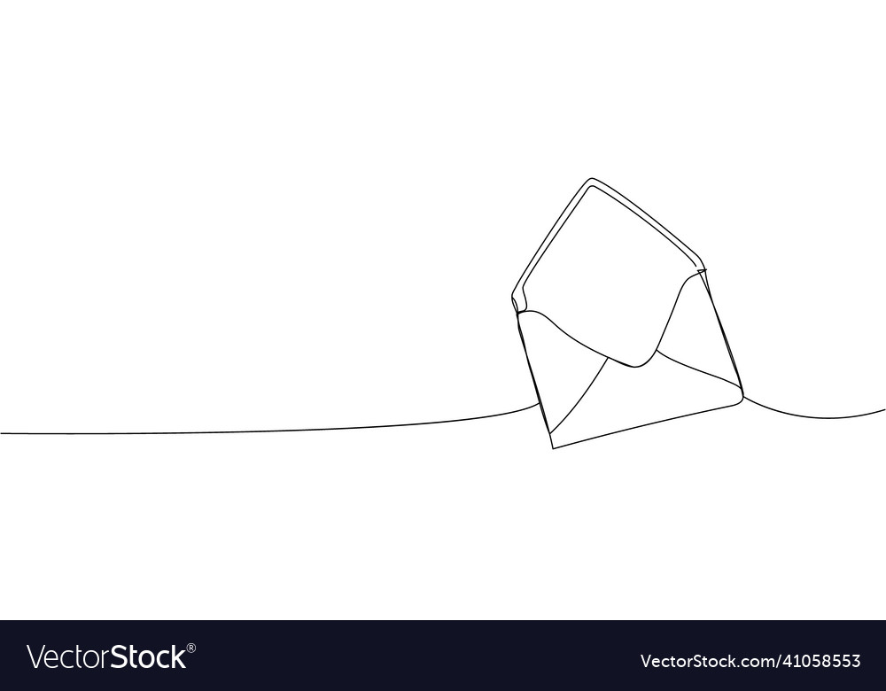 Open envelope continuous line drawing one vector image Open envelope continuous line drawing one