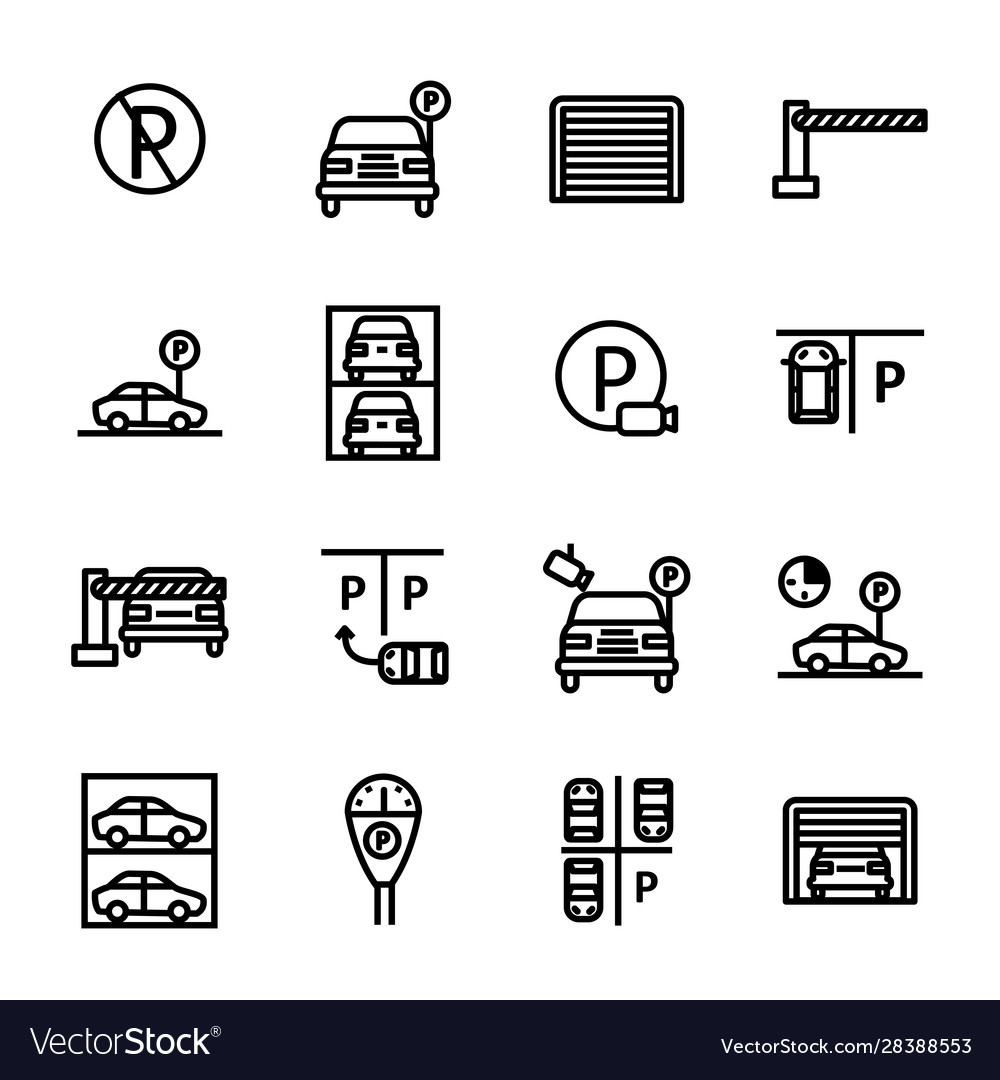 Parking sign black thin line icon set