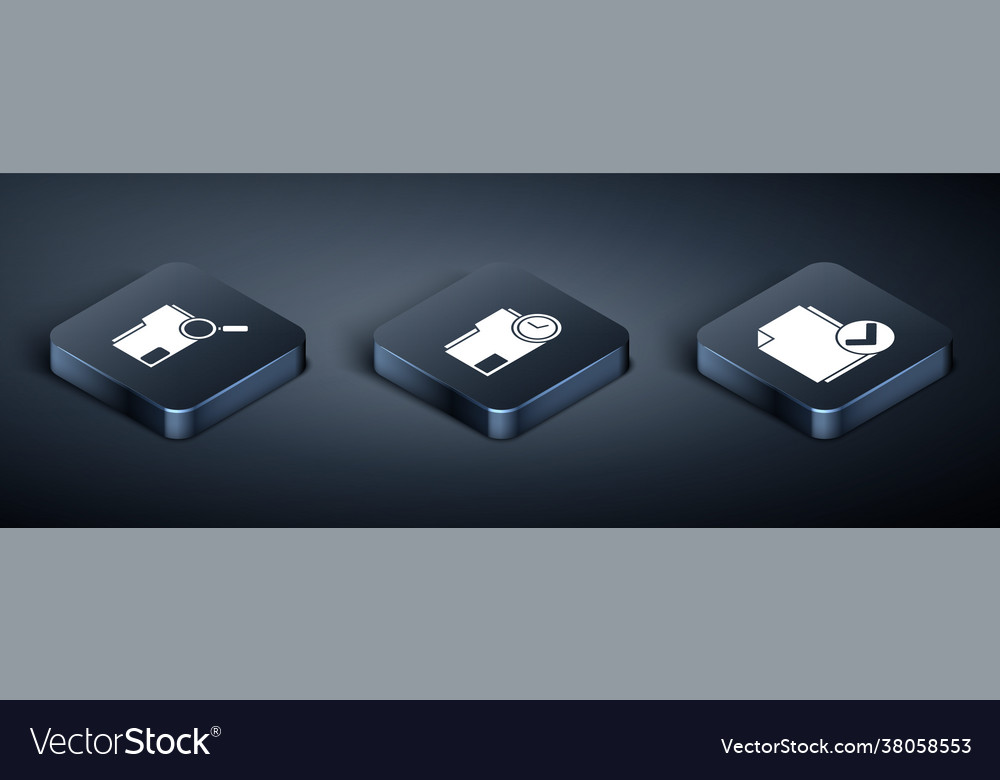 Set isometric search concept with folder document vector image Set isometric search concept with folder document