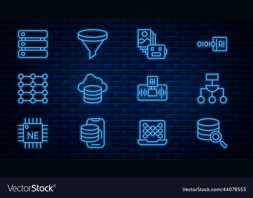 Set line server algorithm artificial intelligence vector image Set line server algorithm artificial intelligence