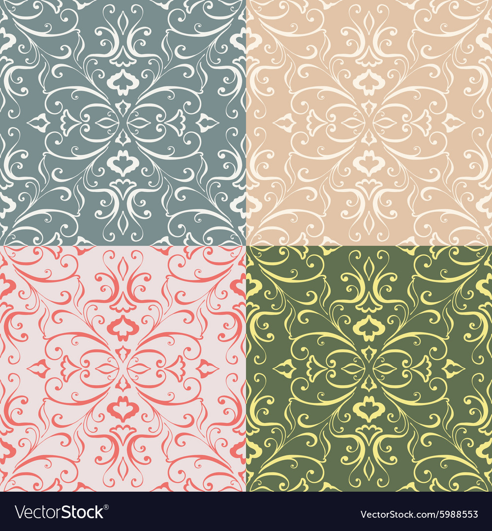 Set of seamless with abstract colorful floral