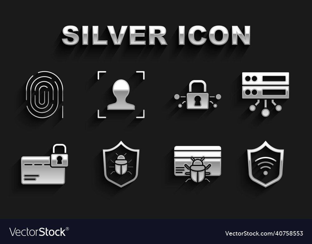 Set system bug server data web hosting shield vector image Set system bug server data web hosting shield