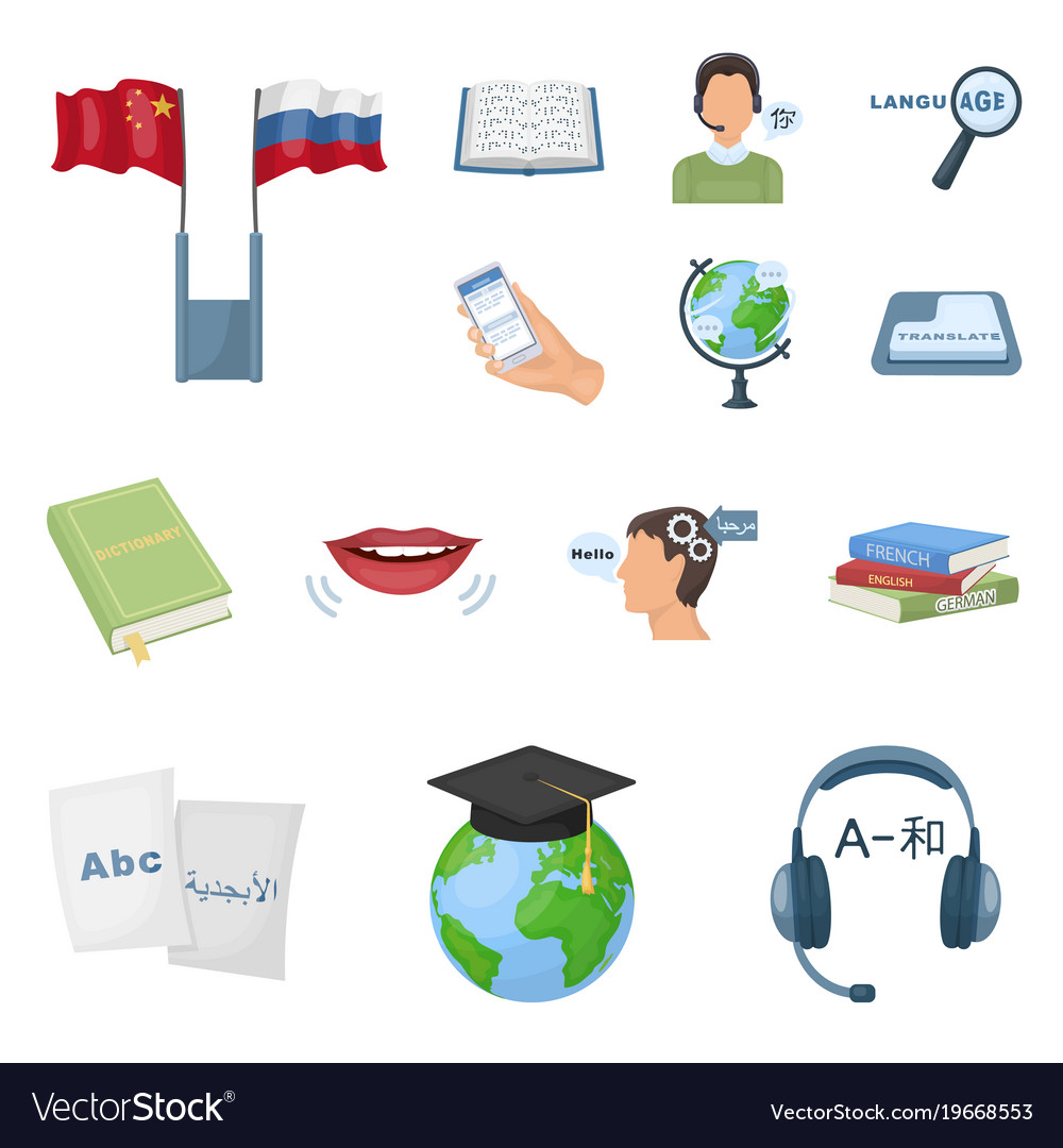 Translator and linguist cartoon icons in set