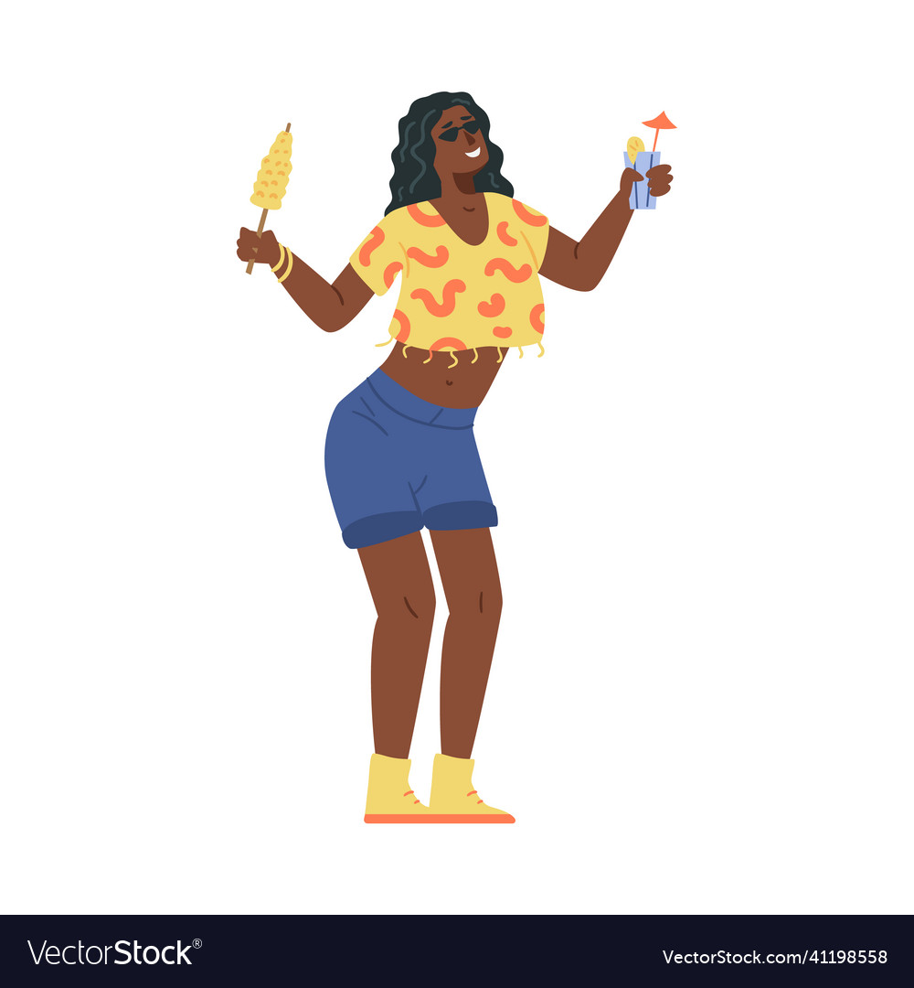 Black woman at the beach or barbecue party Vector Image