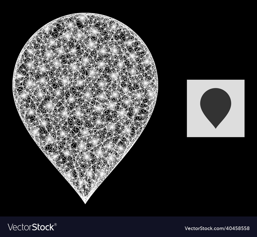 Glitter net mesh map pointer icon with lightspots vector image Glitter net mesh map pointer icon with lightspots