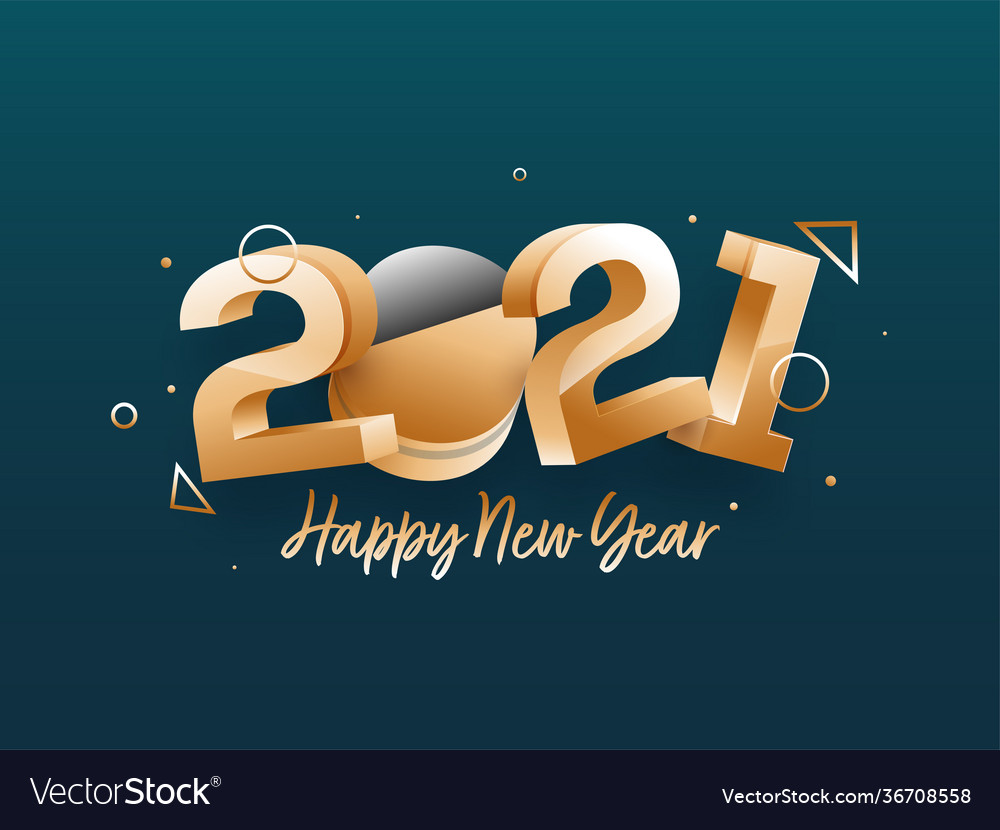 Golden 3d 2021 number with geometric elements