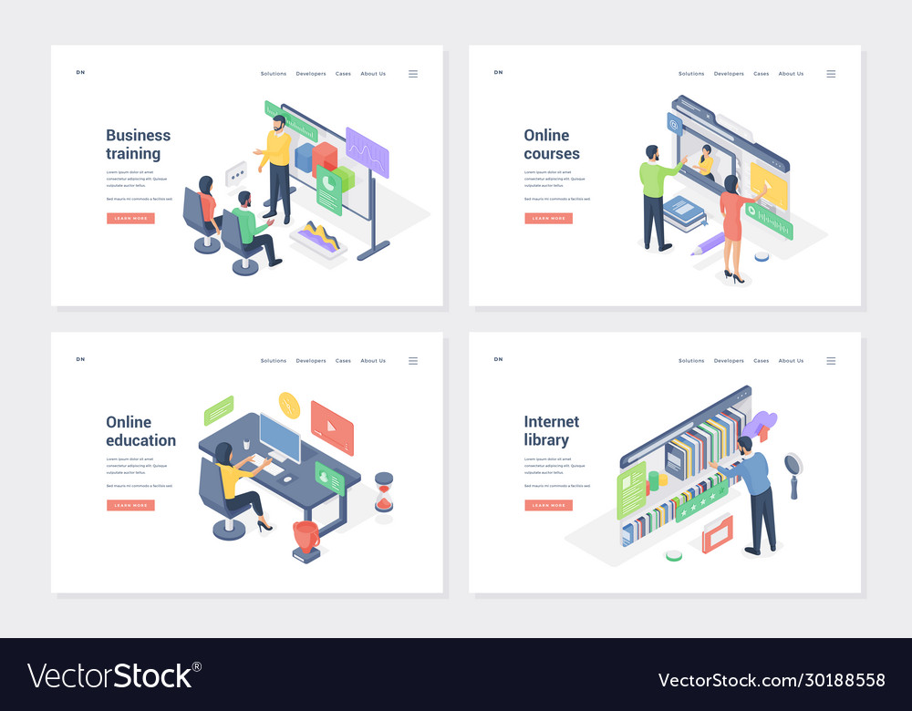 Learning work skills improving isometric landing vector image Learning work skills improving isometric landing