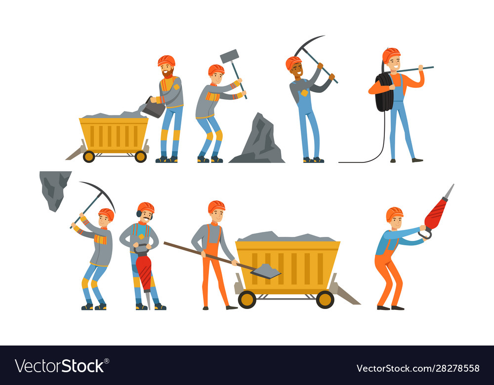 Miner workers standing in different poses Vector Image