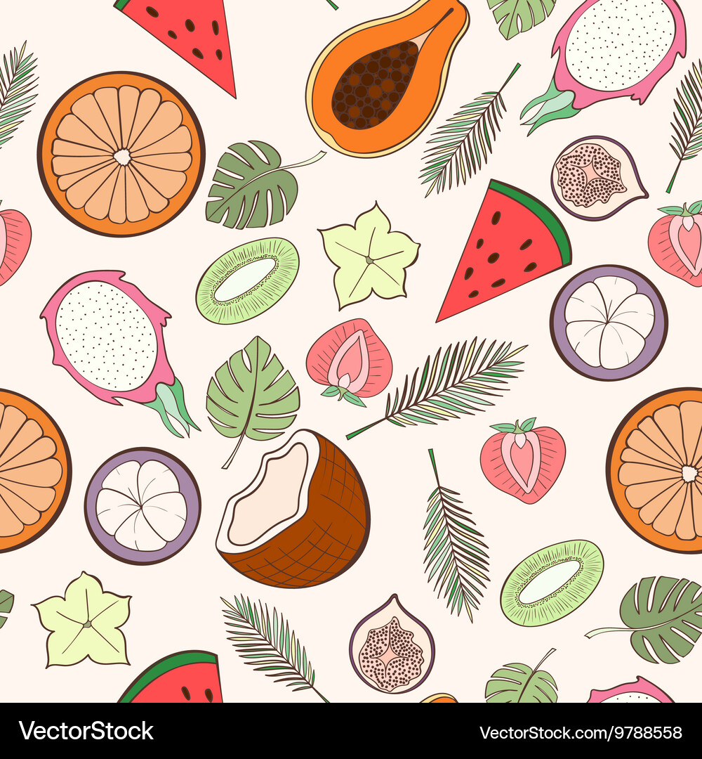 Seamless exotic fruit pattern Royalty Free Vector Image
