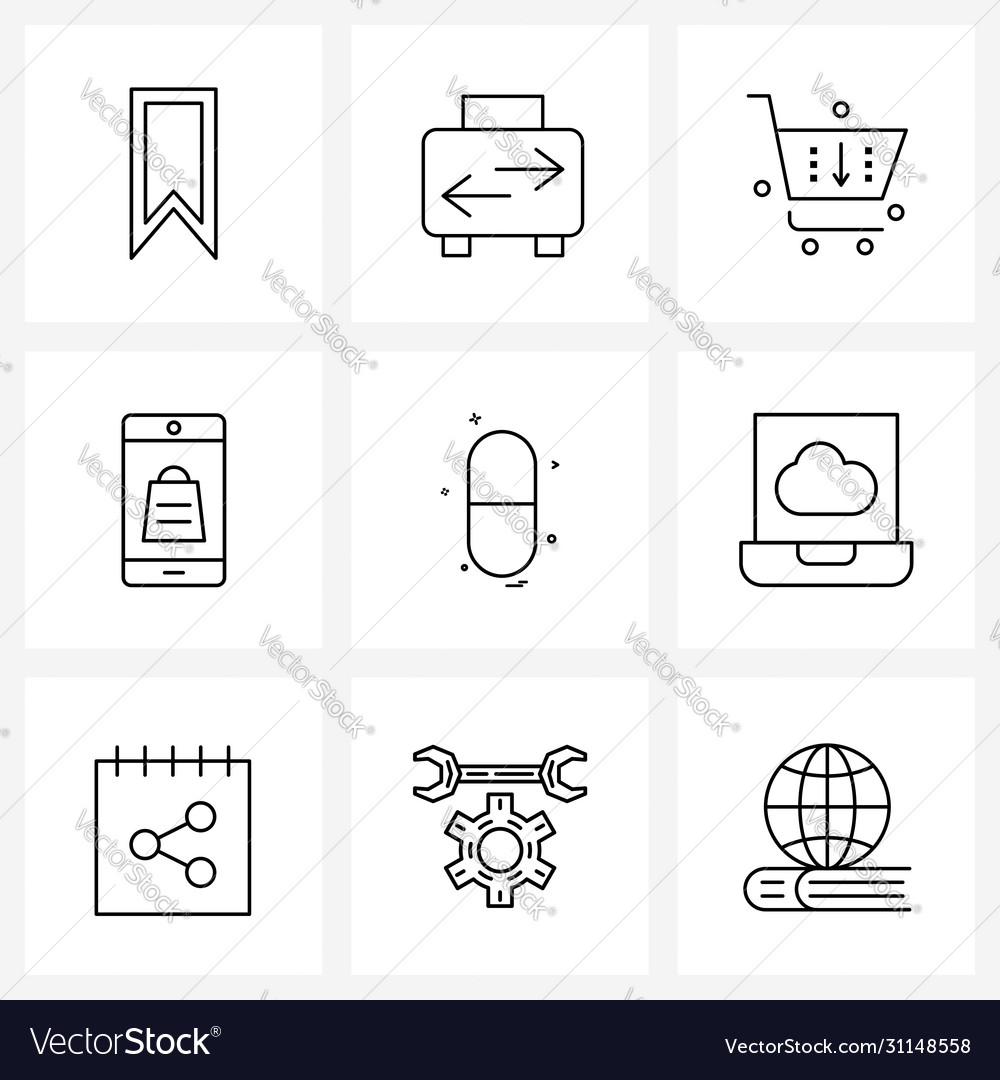 Set 9 simple line icons for web and print
