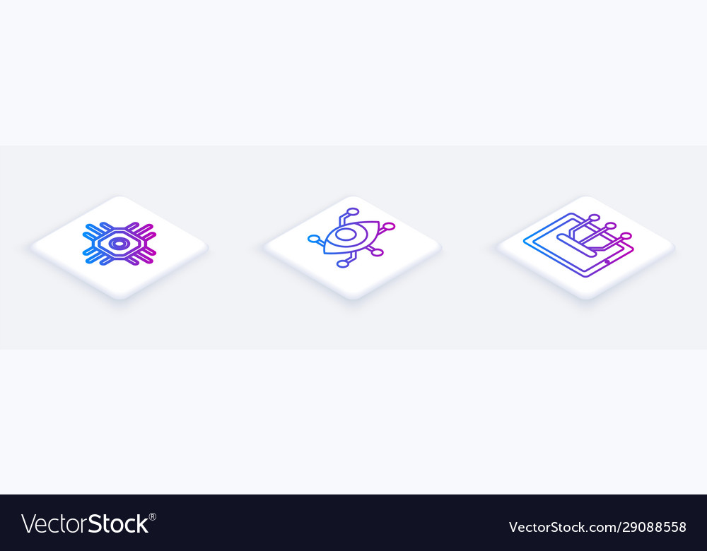 Set isometric line processor virtual reality vector image Set isometric line processor virtual reality