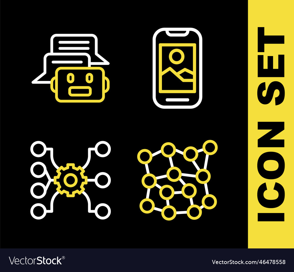Set line mobile phone neural network and chat vector image Set line mobile phone neural network and chat