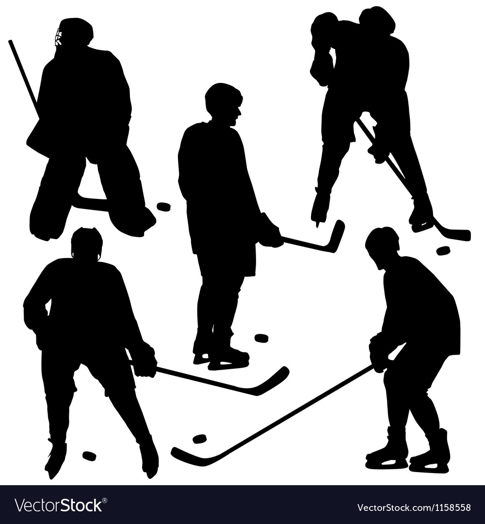 Set of silhouettes hockey player isolated on wh