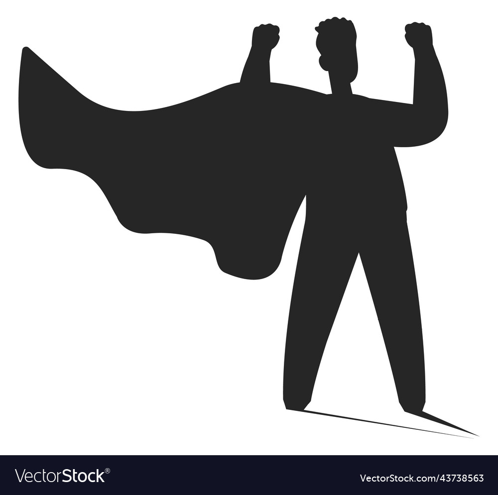 Black superhero silhouette brave man with waving Vector Image