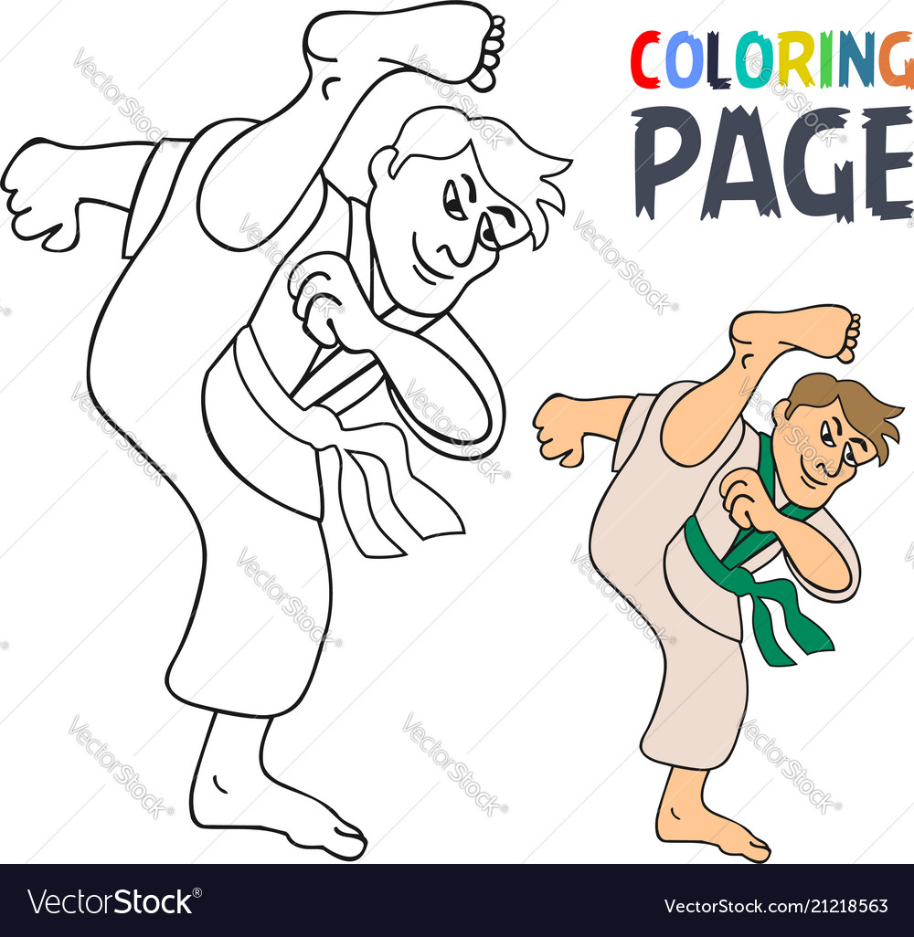 Coloring page with karate martial art player