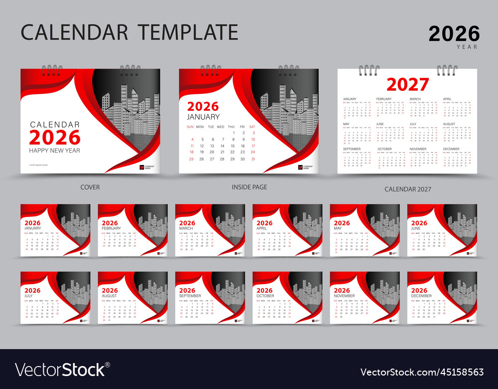 Desk calendar 2026 set and calendar 2027 year set Vector Image