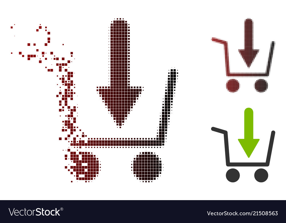 Disintegrating pixel halftone add to basket icon