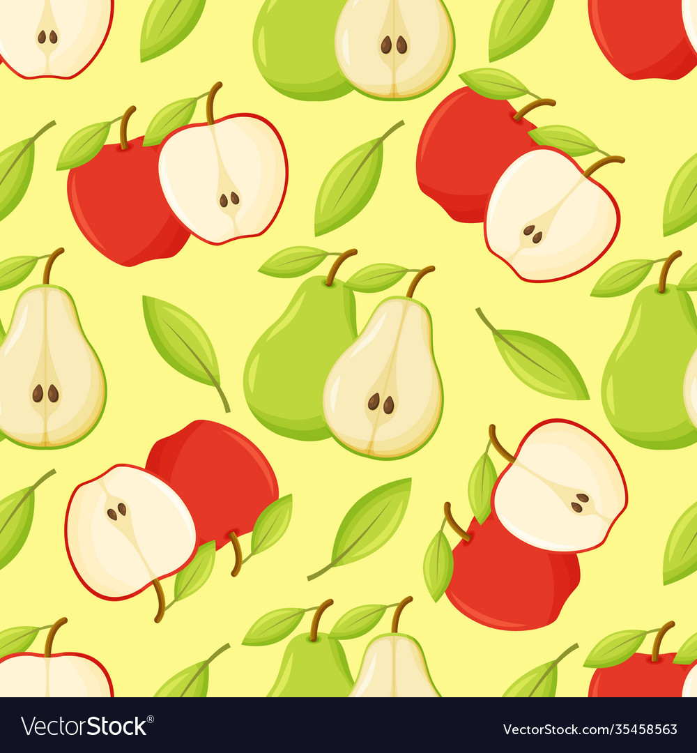 Seamless pattern with apples pears on background