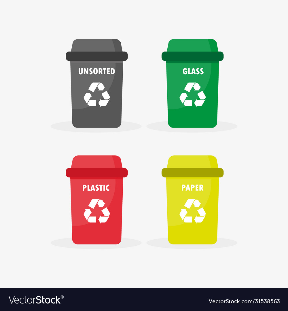 Free Vector  Set of separation garbage bins in cartoon style. trash types  segregation recycling concept.