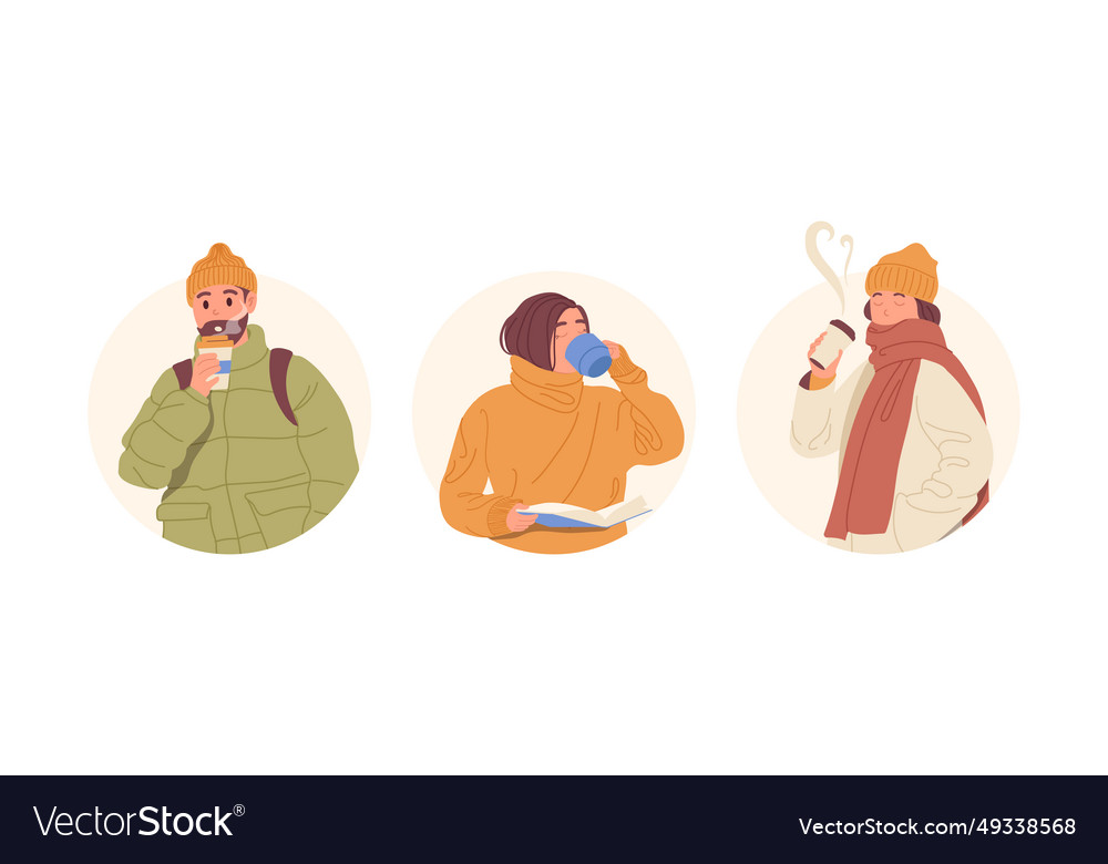 Autumn people coffee lovers cartoon character vector image Autumn people coffee lovers cartoon character