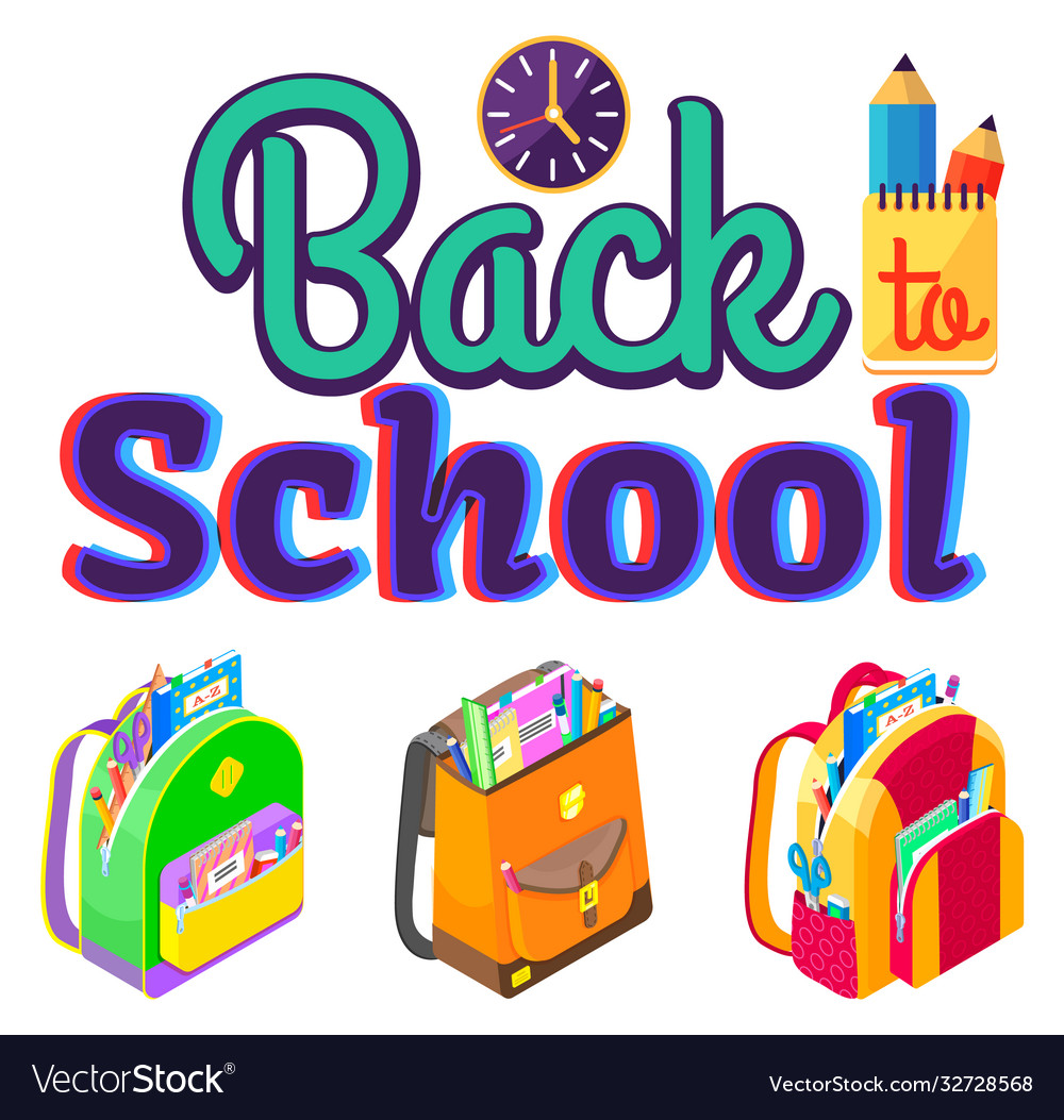 Caption back to school backpacks and stationery Vector Image
