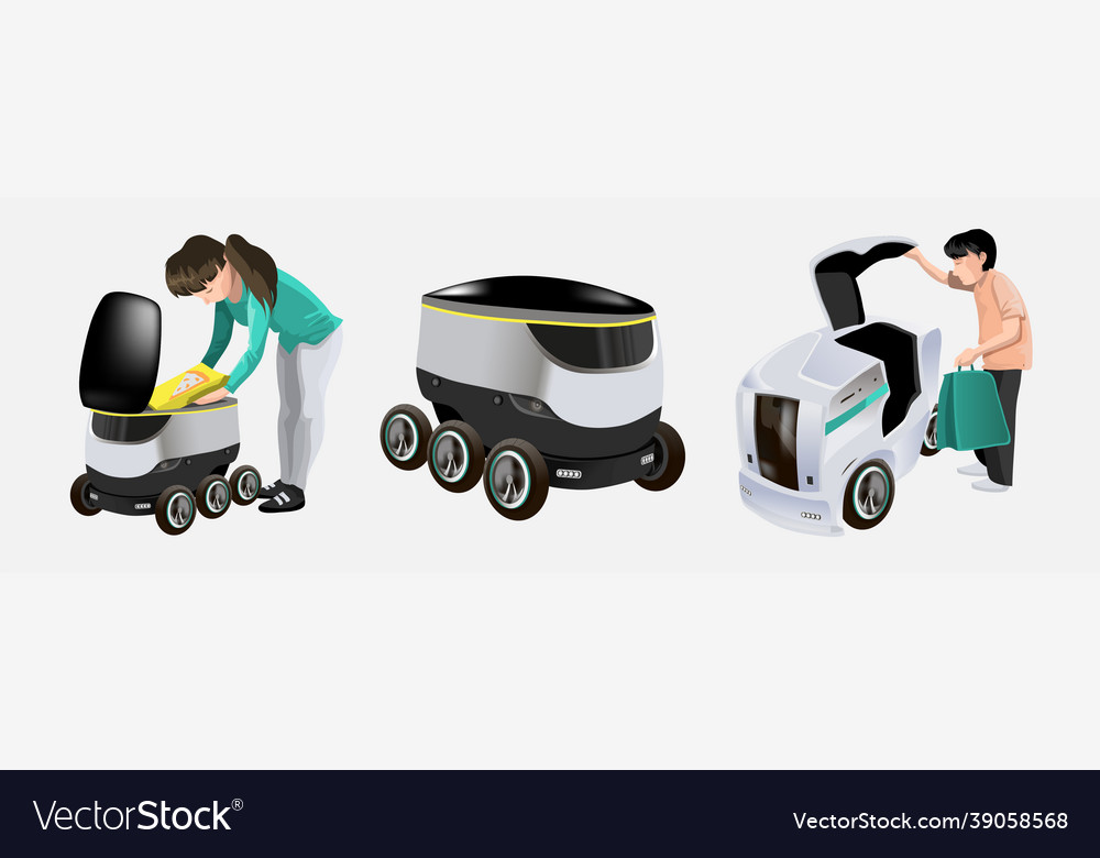 Collection with modern robots delivery methods vector image Collection with modern robots delivery methods