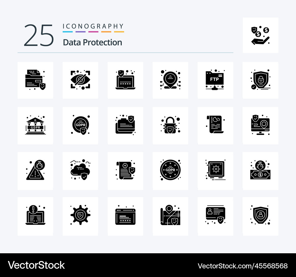 Data protection 25 solid glyph icon pack Vector Image